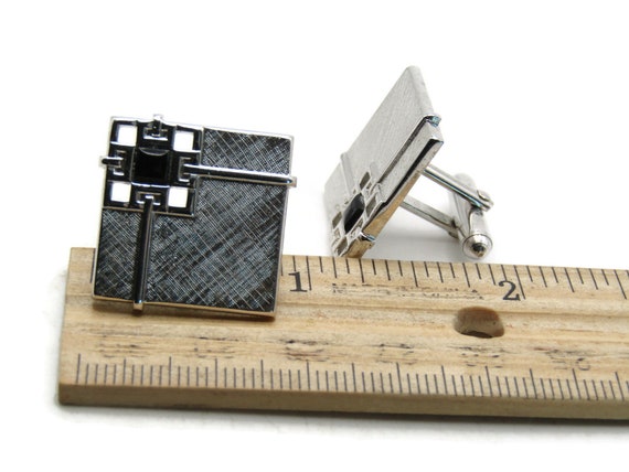 Square Cuff Links Black Stone Inlay Brushed Finis… - image 4