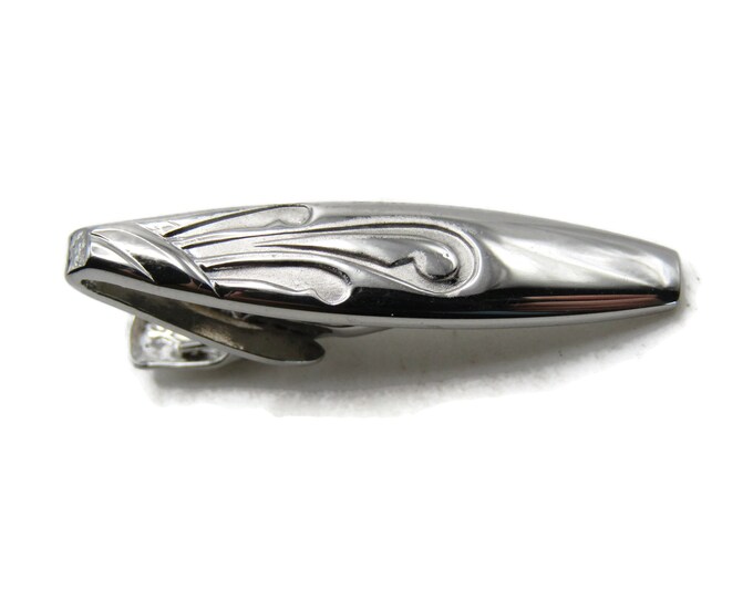 Oval Floral Line Motif Tie Clip Tie Bar Men's Jewelry Silver Tone