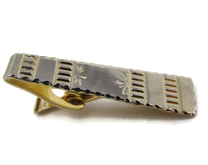 Grooved Tie Clip Vintage Tie Bar: Horizontal Grooves Vertical Lines