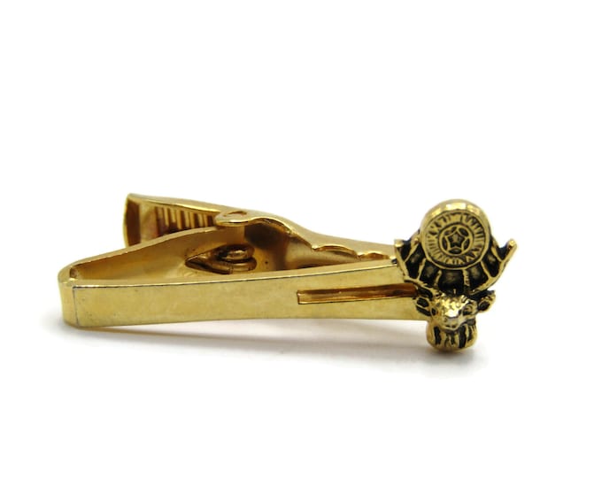 Elks Insignia Etched Gold Tone Tie Bar Tie Clip Modernist Men's Jewelry
