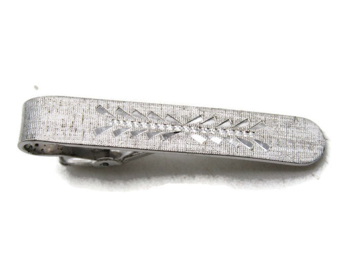 Etched Geometric Pattern Center Tie Bar Modernist Tie Clip Men's Jewelry Silver Tone