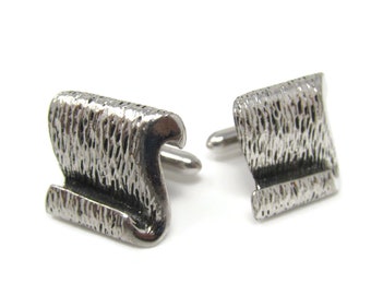Vintage Silver Tone Cufflinks: Wood Texture Scroll Design