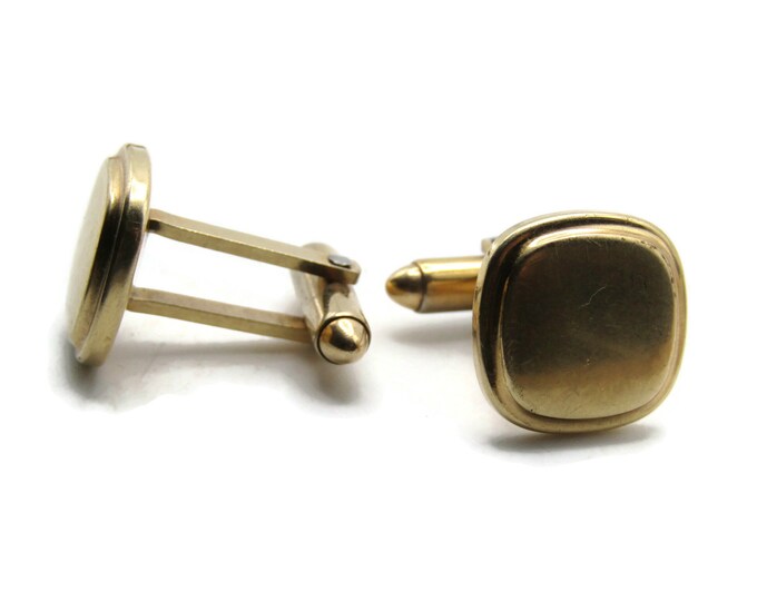 Rounded Square Cuff Links Men's Jewelry Gold Tone