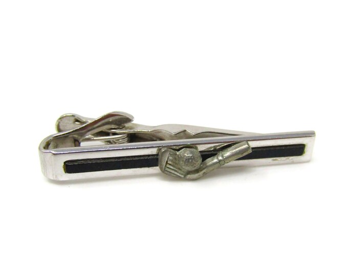 Golf Tie Clip Men's Vintage Tie Bar Silver Tone & Black