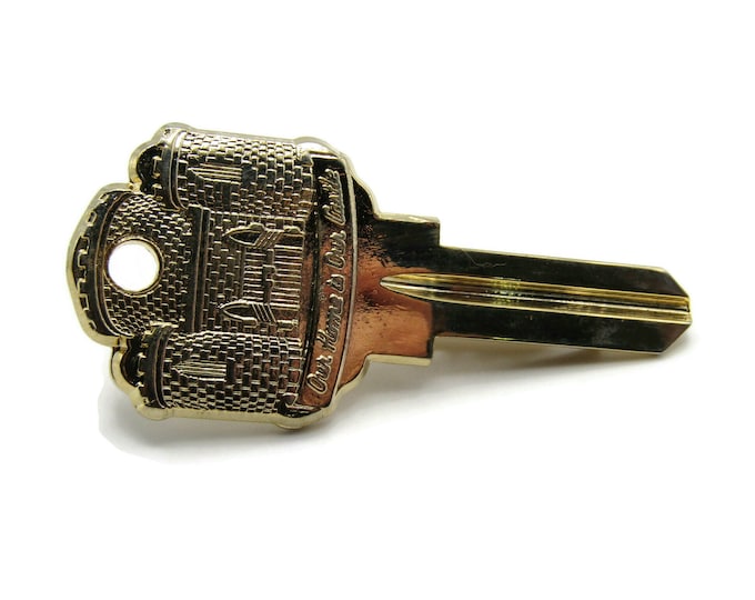 Medieval Castle Key Shape Gold Tone Ancient History Tie Bar Tie Clip Men's Jewelry