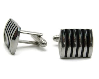 Vertical Bars Rectangle Cuff Links Men's Jewelry Silver Tone