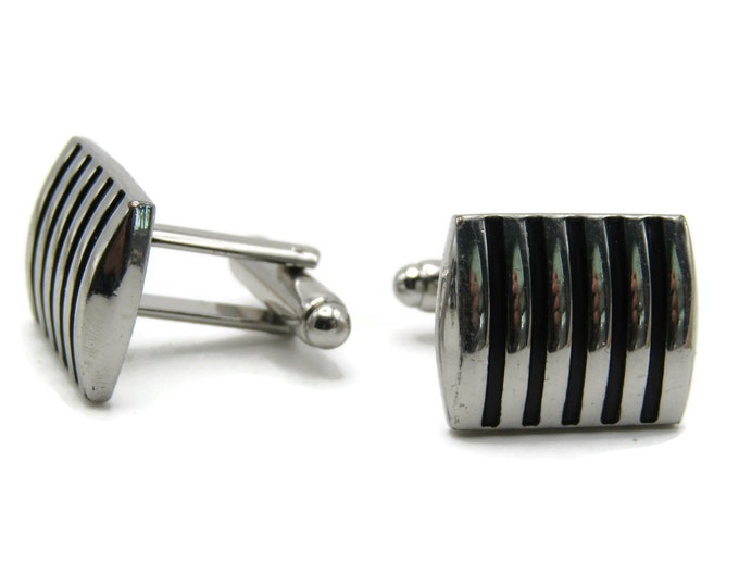 Vertical Bars Rectangle Cuff Links Men's Jewelry Silver Tone