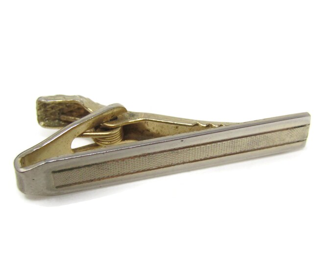 Textured Center Tie Clip Bar Gold Tone Vintage Men's Jewelry Nice Design