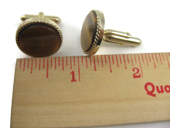 Boutons De Manchette Homme Vintage En Argent Massif Avec œil De Tigre - Occasion Art Déco