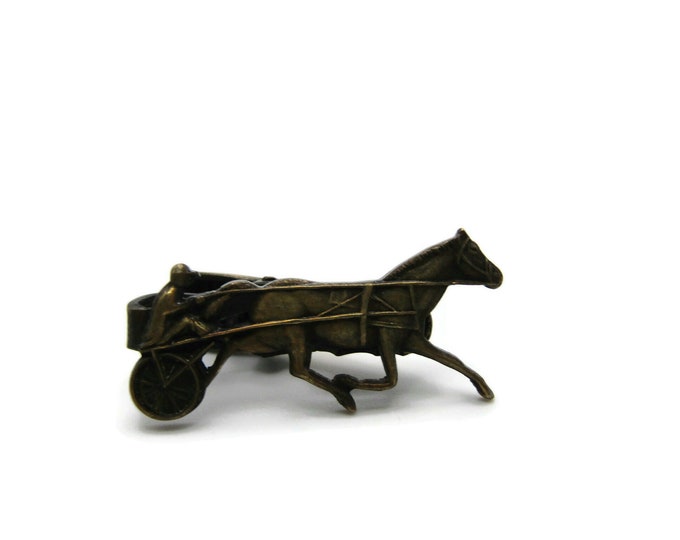 Horse and Rider Horseracing Sport Gold Tone Etched Design Tie Clip Tie Bar Men's Jewelry