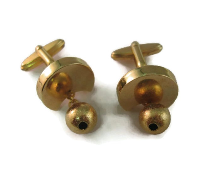 Vintage Cufflinks for Men: Rounded Hanging Ball Gold Tone Design