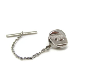 Modernist Oval Tie Tack Pin Silver Tone Vintage Men's Jewelry Nice Design