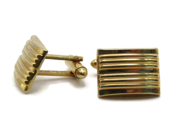 Rectangle With Horizontal Lines Cuff Links Men's Jewelry Gold Tone