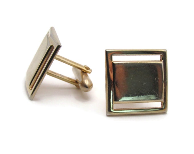 Open Sides Square Cuff Links Men's Jewelry Gold Tone