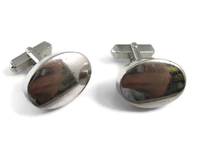 Vintage Cufflinks for Men: Fat Silver Tone Oval