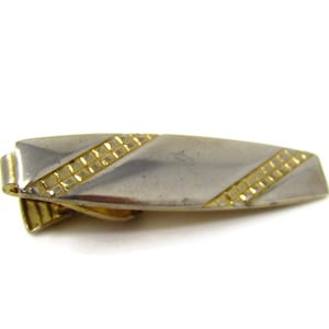 Retro Tie Clip Men&#39;s Vintage Diagonal Striped Gold Tone & Silver Tone