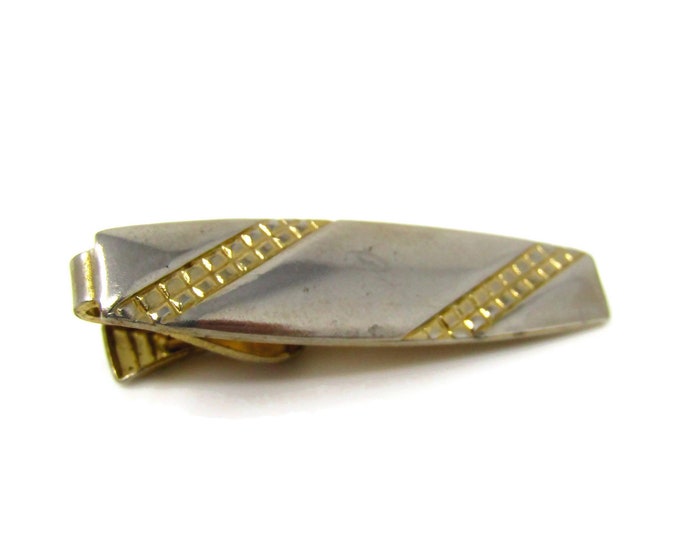 Retro Tie Clip Men's Vintage Diagonal Striped Gold Tone & Silver Tone