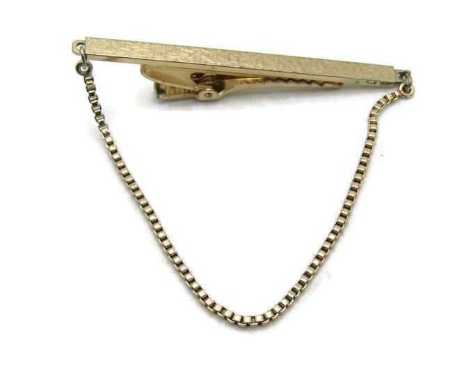 Textured Gold Tone Tie Clip & Chain Modernist Tie Bar Modernist Men's Jewelry