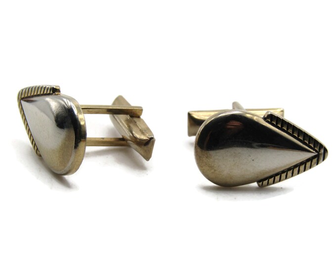 Rounded Drop Shape Textured Edge Cuff Links Men's Jewelry Gold Tone