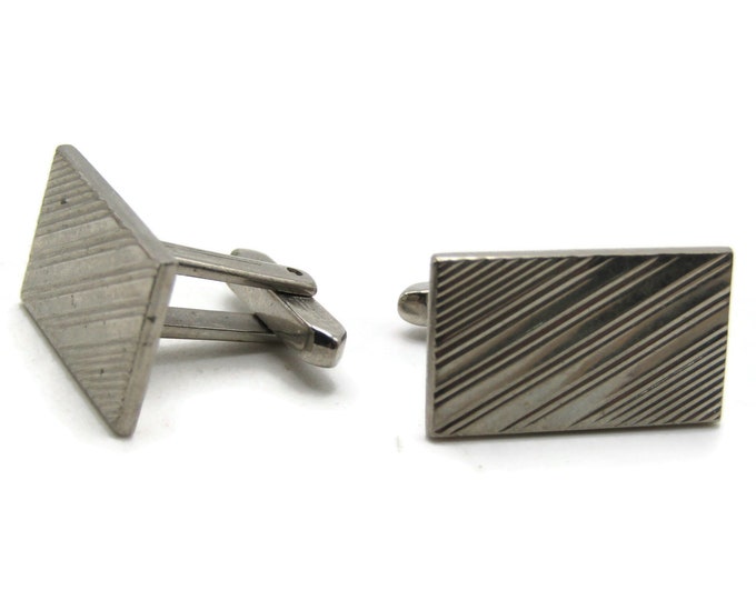 Diagonal Lines Rectangle Cuff Links Men's Jewelry Silver Tone
