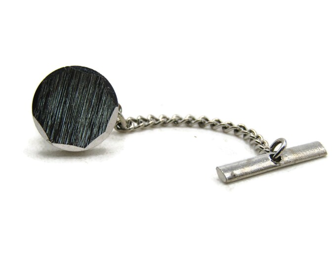 Brushed Finish Scalloped Edge Tie Lapel Pin & Chain Men's Jewelry