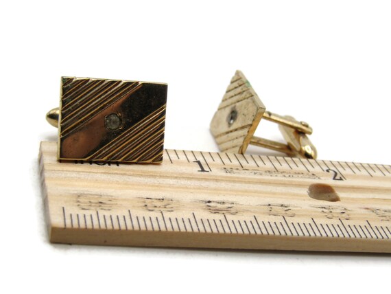 Rhinestone Inlay With Diagonal Lines Cuff Links M… - image 4