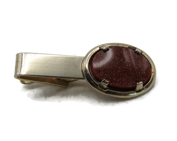Brown Glitter Stone Inlay Tie Clip Gold Tone Tie Bar Men's Jewelry