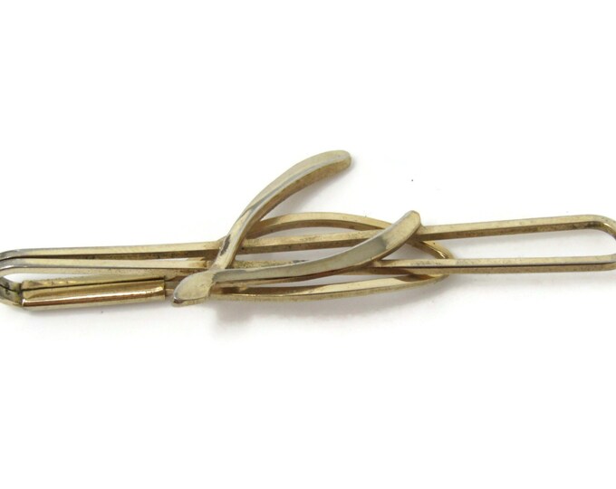 Wishbone Open Design Tie Clip Bar Gold Tone Vintage Men's Jewelry Nice Design