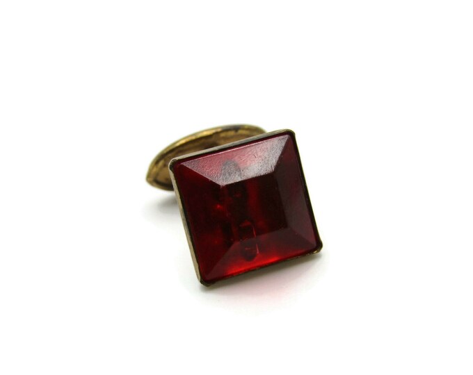 Square Red Stone Inlay Vintage Gold Tone Tie Bar Tie Clip Men's Jewelry