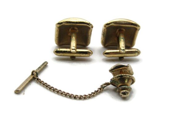 Mesh Front Square Cuff Links And Tie Pin Chain Se… - image 2