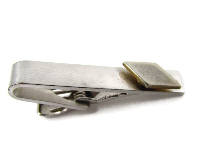 Raised Diamond Shape Tie Clip Vintage Tie Bar: Modernist Silver Tone Nice Design