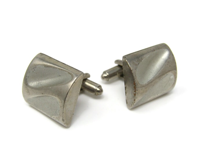 Modernist Chunky Indent Men's Cufflinks: Vintage Silver Tone - Stand Out from the Crowd with Class