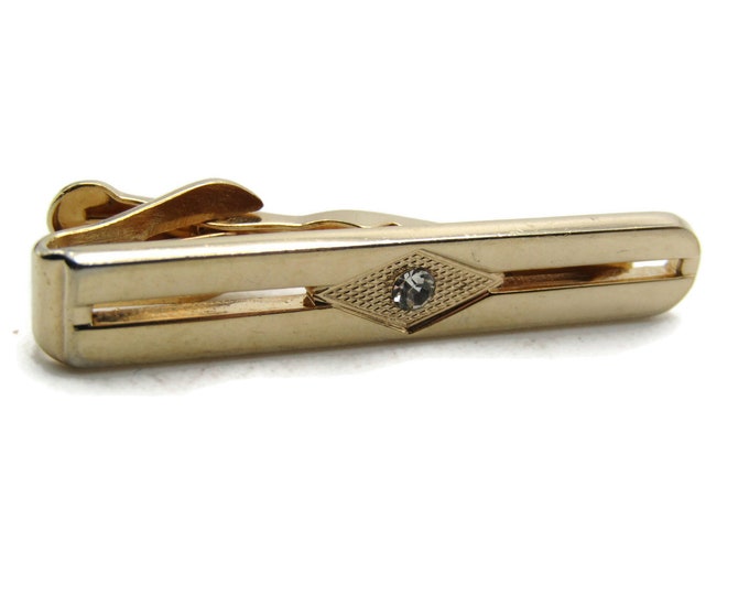 Rhinestone Center Diamond Shape And Open Design Tie Bar Tie Clip Gold Tone