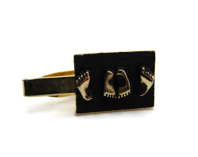 Feet Together Apart Black Background Gold Tone Modernist Tie Clip Tie Bar Men's Jewelry