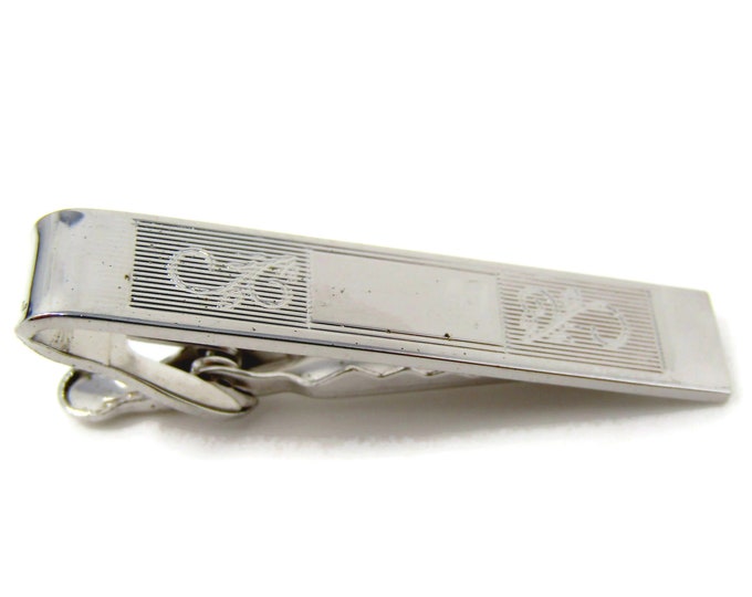 Stylized Flowers Tie Clip Men's Vintage Tie Bar Silver Tone Nice Design