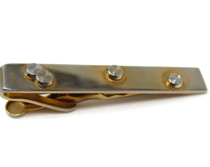 Vintage Tie Bar Clip for Men: Modernist Swirl Circles Excellent Design Gold Tone