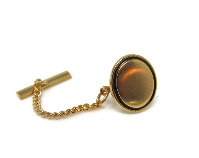 Black Border Oval Tie Tack Pin Gold Tone Vintage Men's Jewelry