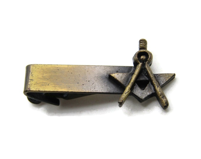 Measuring Compass And Triangle Tie Clip Tie Bar Men's Jewelry Gold Tone