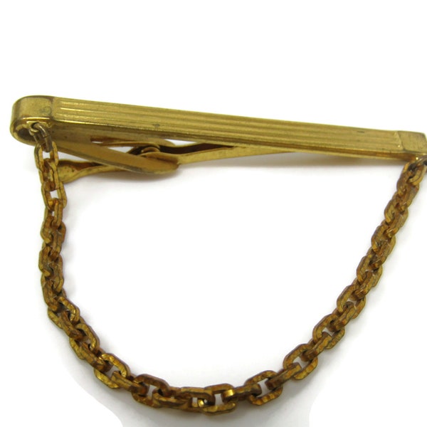 Chain Design Tie Bar Clip Vintage Gold Tone Stand Out w/ Style Fit In with Class