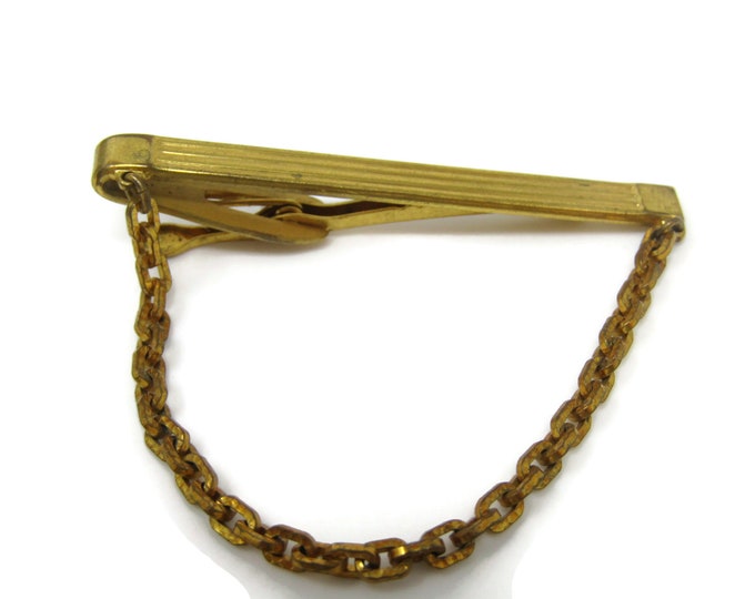 Chain Design Tie Bar Clip Vintage Gold Tone Stand Out w/ Style Fit In with Class