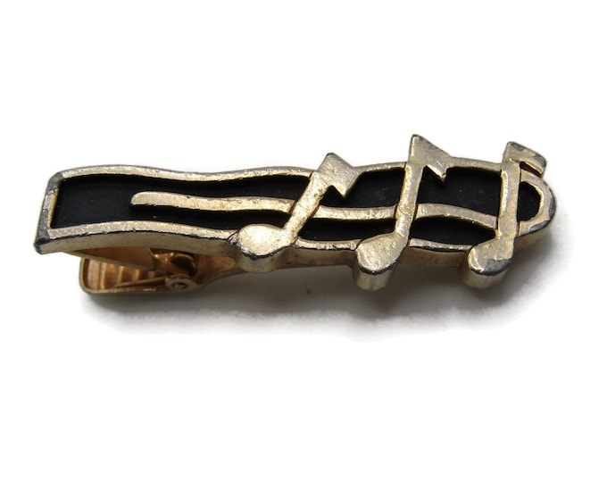 Music Notes Tie Clip Tie Bar Men's Jewelry Black And Gold Tone