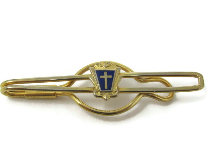 Cross Center Religious Tie Clip Bar Gold Tone Vintage Men's Jewelry Nice Design