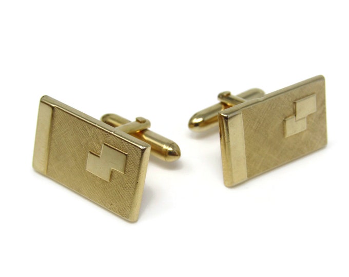 Modernist Rectangles Textured Cufflinks Gold Tone Vintage Men's Jewelry Beautiful Design