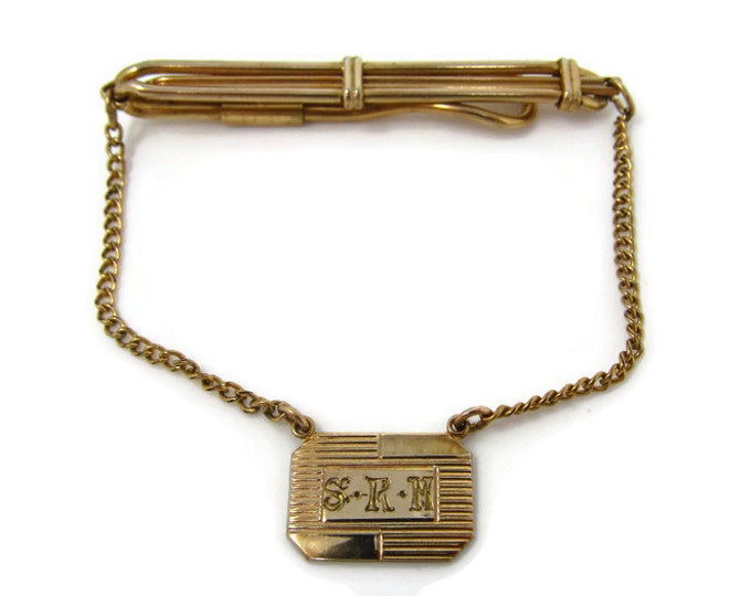 SRM Tie Clip Vintage Tie Bar: Letters Initials "SRM" High Quality Gold Tone