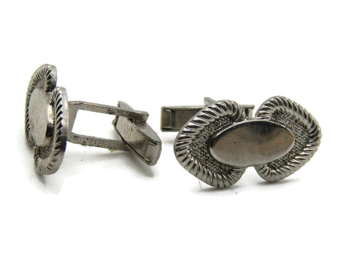 Oval And Decorative Corners Cuff Links Men's Jewelry Silver Tone