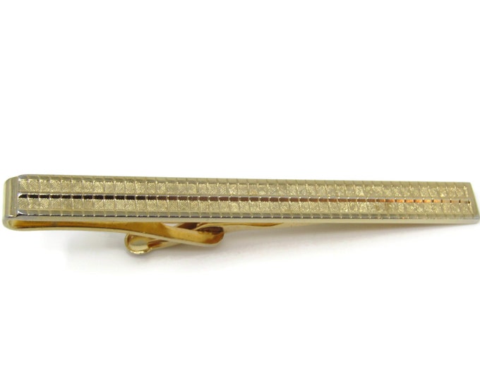 Square Texture Large Tie Clip Tie Bar: Vintage Gold Tone - Stand Out from the Crowd with Class