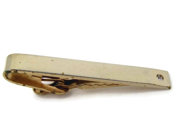 Vintage Tie Clip Tie Bar: Clear Jewel Wedge Tip Design