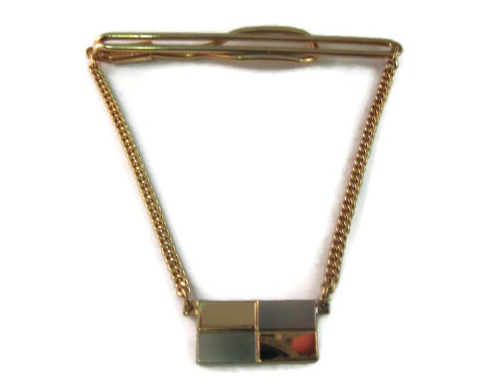 Vintage Men's Tie Bar Clip Jewelry: Beautiful Checker Silver Tone & Gold Tone Chain Medallion Design