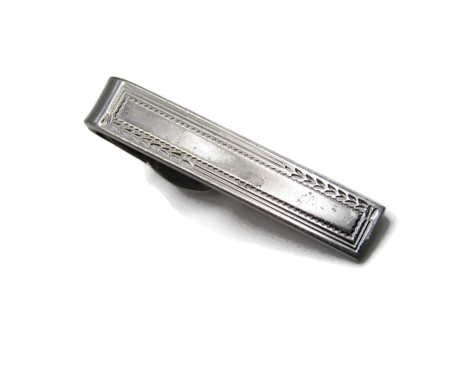 Geometric Etched Patterned Classic Design Silver Tone Tie Bar Tie Clip Men's Jewelry