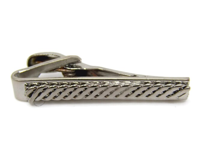 Vintage Tie Clip Tie Bar: Twist Center Design Silver Tone